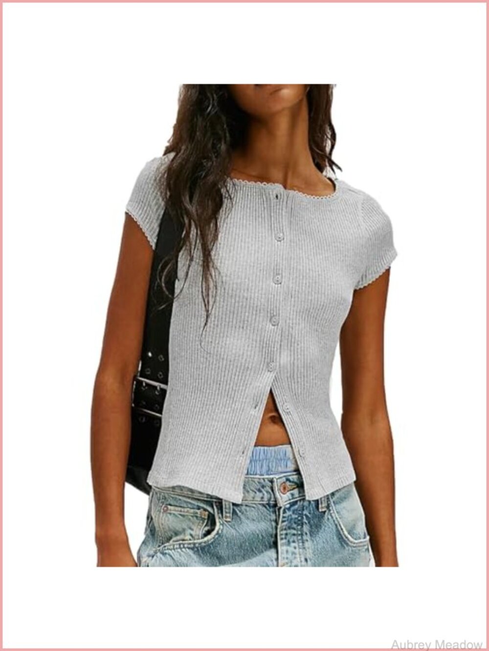 Women's Short Sleeve Ribbed Cotton Blend Fitted Crop Cardigan Button Down Y2K